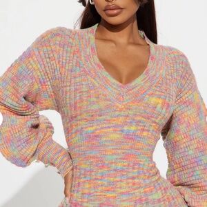 Fashion Nova Multicolor Ribbed Knit Sweater Dress - Size XL - NWT